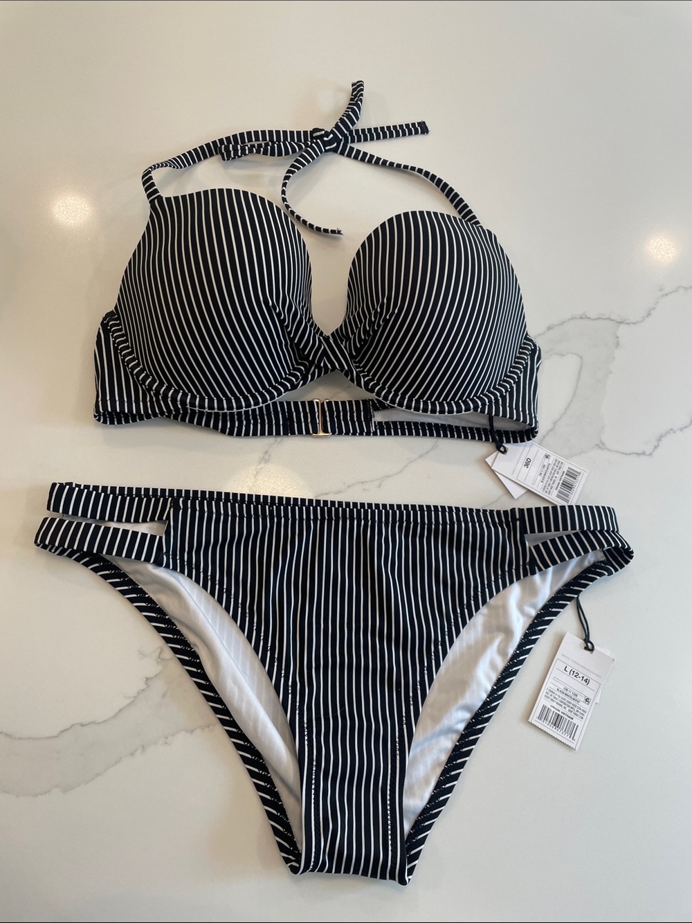 Shade & Shore Black and White Striped Bikini Set
